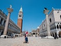 Venice, San Marco, Italy - July 2020. Tourist are slowly back in deserted Venice  Saint Marcus square after covid-19 outbreak city Royalty Free Stock Photo